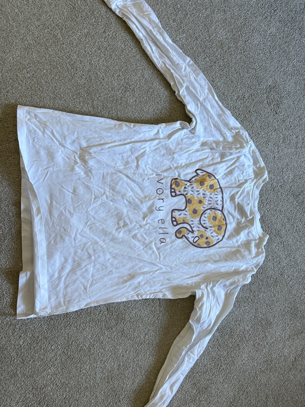 ivory ella White Long Sleeve Tee with Yellow & Purple Elephant Logo